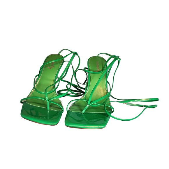 Vivianly Womens Kimi Green 4" Heels Open Toe Leg Wrap Lace Up Sandals Sz 9 - Picture 7 of 9